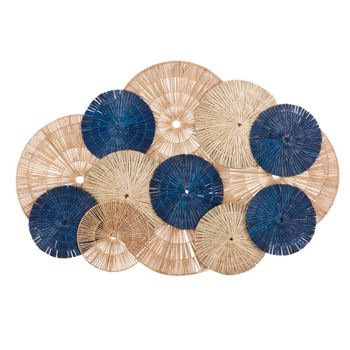 Círculos de junco azul y beige para decorar la pared 147x100 cm