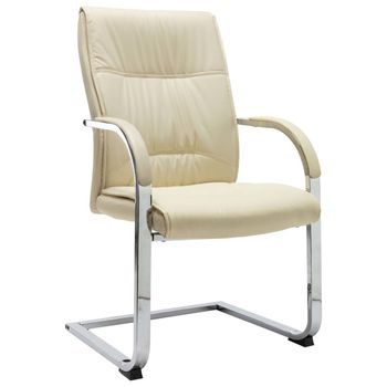 Silla De Oficina Voladiza De Cuero Sintético Crema Vidaxl