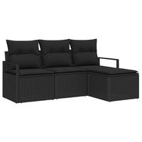juego de sofa 4 piezas  mueble de jardin negro ratan sintetico