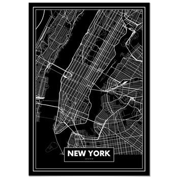 Panorama Cuadro De Aluminio Mapa Negro De Nueva York 70x100 Cm