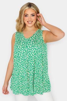 Yours Top Verde Floral Sin Mangas, Mujer Curvy Y Tallas Grandes, Yours