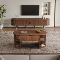 conjunto de salon de dos piezas mesa elevable y mueble tv nogal