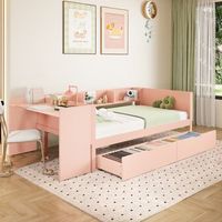 cama nido 90x200 cm  90x190 cm - con escritorio y estanteria - pino y tableros de particulas - rosa sin colchon