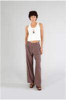 pantalon palazzo mezcla de lino dark brown 44