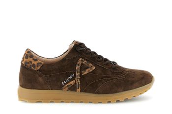 zapatillas de ante con insertos animal print dark brown 41