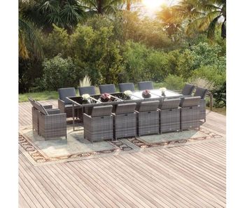 Set de comedor jardín 15 pzas con cojines ratán sintético gris vidaxl