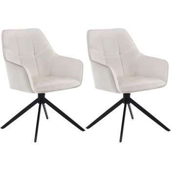 Set 2 Sillas De Comedor Giratorias 360° En Terciopelo Y Metal Silla De Cocina Con Respaldo 45x41x86cm - Crema - Woltu