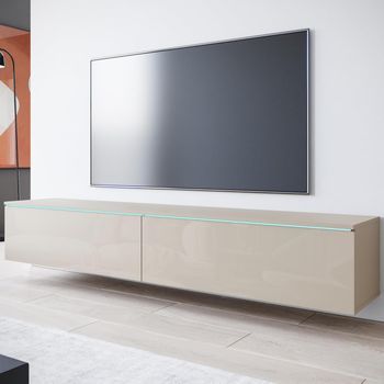 Mueble De Tv Lowboard D 180 Cm, Mueble De Televisión, Mueble De Salón, Con Iluminación Led, Color Beige Cachemir