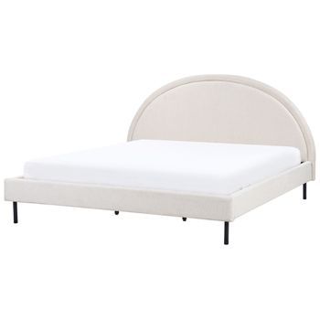 Cama Minimalista De Tela Tapicería Poliéster Somier Cabecero Semicircular 180 X 200 Cm Beige Claro Margut