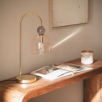 ledkia lighting - lampara de mesa metal y cristal baudelaire  diseno elegante vintage  compatible con bombilla e14  uso interior  20w max  dimensiones compactas dorado cristal