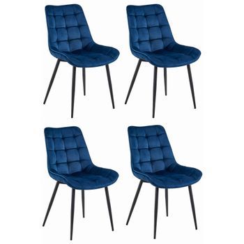 Set De 4 Silla De Comedor Terciopelo Valora Bera Asiento Acolchado De Terciopelo Azul Marino