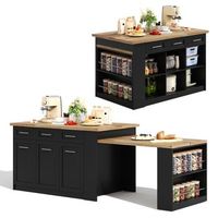 isla de cocina multifuncional con mesa de comedor extraible 150x90x90 cm madera negro