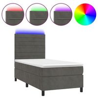 estructura de cama led con cabecero con somier colchon 90x190cm tela terciopelo gris oscuro tdl0208256
