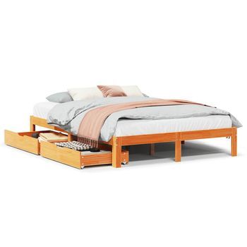 Estructura Cama Con Cajones Madera Pino Marrón Cera 140x190 Cm Vidaxl