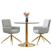 conjunto de comedor juego de mesa redonda de cristal y 2 sillas giratorias 360 mesa de comedor de 85 cm de diametro metal dorado y pu gris claro