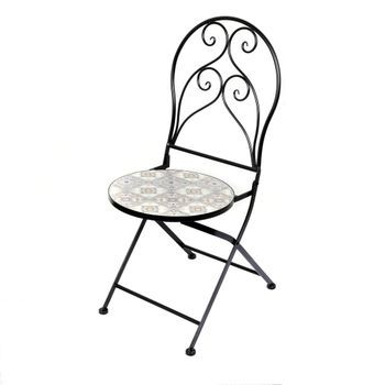 Lote De 2 Sillas De Jardín Bistró Plegables – Mosaico Decorativo – Metal Negro – 30x50x93 Cm