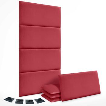 Dhome Juego De 8 Paneles Tapizados De Terciopelo Premium Pack Autoadhesivos Para Pared Acústicos Absorbentes Protección Impactos (rojo, 60x50cm, X8)