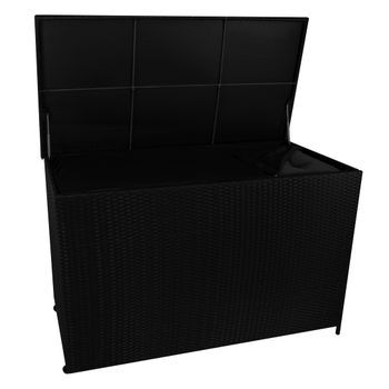 Baúl Jardín Ratán 996l Negro, Impermeable Con Ruedas Y Tapa Hidráulica