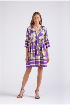 vestido estampado con volantes en la cintura maxy purple flower s