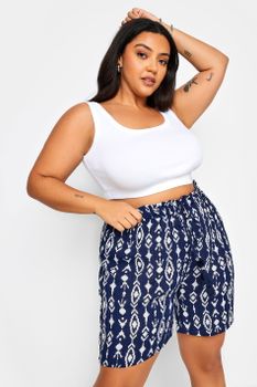Yours Pantalones Cortos Azul Marino Ikat, Mujer Curvy Y Tallas Grandes, Yours
