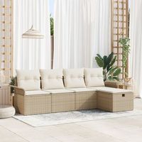 conjunto de sofa de jardin  de 5 piezas con cojines beige ratan pe v0639 unico  beige