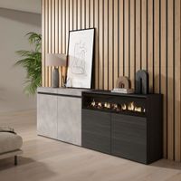 aparador efecto madera cemento 200x35x75cm chimenea efecto fuego