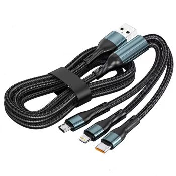 Cable USB-A a Type-C/iP/Micro USB de 5A 120W Carga rápida Transmisión de datos Línea de núcleo de cobre 1.2M/2M de largo