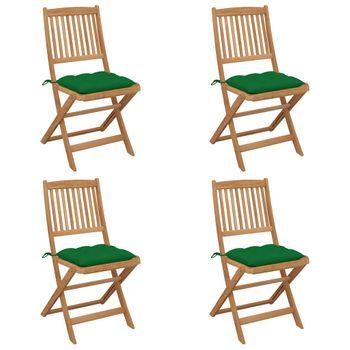 Sillas De Jardãn Plegables 4 Uds Y Cojines Madera Maciza Acacia Vidaxl