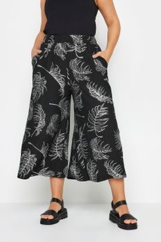 Yours Pantalón Ancho Negro De Hojas, Mujer Curvy Y Tallas Grandes, Yours