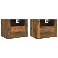 juego de 2 mesitas de noche - mesillas de pared roble ahumado 50x36x40 cm mc6406