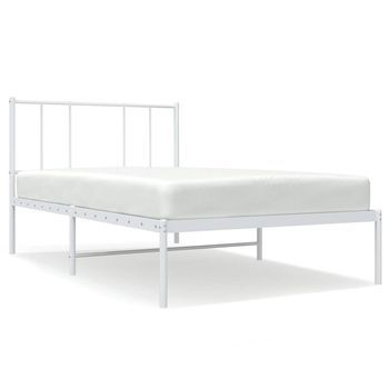 Cama Individual | Cama De Adulto | Estructura Cama Sin Colchón Con Cabecero Metal Blanco 107x203cm