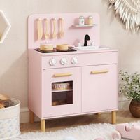 juego de cocina de juguete para ninos cocina de madera con luces sonidos estufas fregadero horno y accesorios cocina infantil rosa