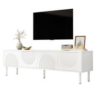 mueble de tv 180 cm con 4 compartimentos y sistema pasacables madera mdf blanco mate