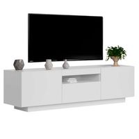 mueble de tv sami para salon estilo contemporaneo en color blanco con 1 cajon 2 puertas y hueco abierto al centro 150x416x373 cm