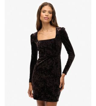 Superdry para mujer. W8011984A Vestido Velvet marrón (M), Casual, Fiesta, Clásico, Poliéster, Manga larga