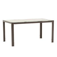mesa rectangular 150x90 cm de aluminio y tapa de vidrio marmol blanco