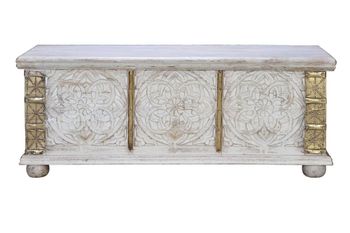 Baúl madera de mango en blanco envejecido