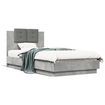 Cama Para Adulto | Cama Individual | Cama Con Cabecero Madera De Ingeniería Gris Hormigón 90x190 Cm