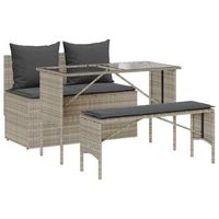 set comedor de jardin 3 pzas cojines ratan sintetico gris claro cfw113633