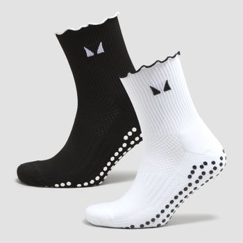 Calcetines de pilates con volante de MP (paquete de 2 pares) - Negro/blanco - UK 6-8
