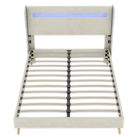 cama tapizada 160x200 - cabecero acolchado con led base baja sin almacenaje - beige