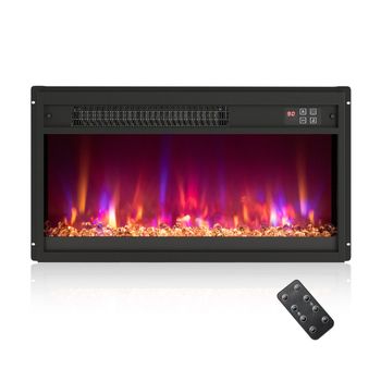 Costway 23” Inserción de Chimenea Eléctrica Calentador de Chimenea Empotrable de 1500W con Mando a Distancia Temporizador Termostato Negro
