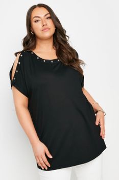 Yours Top Negro Ojales Con Hombros Descubiertos, Mujer Curvy Y Tallas Grandes, Yours