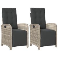 pack 2 uds sillon reclinable jardin  silla de jardin  silla de exterior y reposapies sillonratan pe gris claro