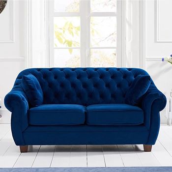 Lilly Chesterfield Blue Plush Velvet Two-Seater Sofa