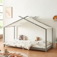 cama para ninos brome forma casita con techo pino 90 x 200 cm - gris y blanco encasa