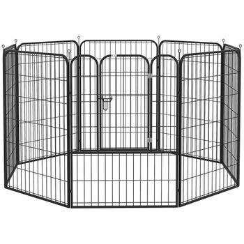 PawHut Parque para Mascotas Plegable 8 Paneles Metálicos con Puerta Doble Pestillo Cerca de Entrenamiento para Perros 79x100 cm Negro   Aosom España