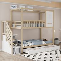 litera infantil 90  200 cm de madera con barandilla escalera y cajones