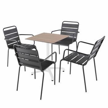 Mesa De 60x60 Cm En Laminado Roble Claro Y 4 Sillas De Metal Gris, Opéra - Oviala
