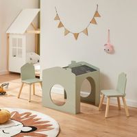 juego infantil de mesa y 2 sillas romso mdf en forma de casa - verde menta encasa